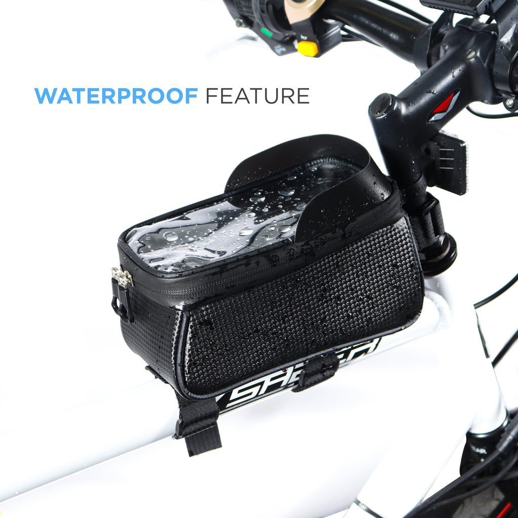 Front Frame Phone Bag for eBike - Waterproof Bicycle Top Tube Cycling Phone Mount Pack - Touch Screen Phone Holder Case with Screen Sun Visor for 6.5 iPhone 11 Pro + Plus xs Max Ebikeling